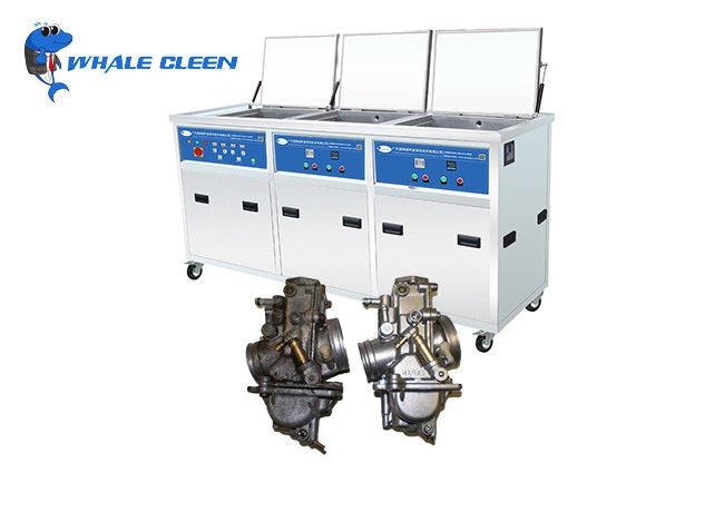 Three Soak Tanks Industrial Ultrasonic Cleaning Machine , 1200W Metal Belt Ultrasonic Cleaner