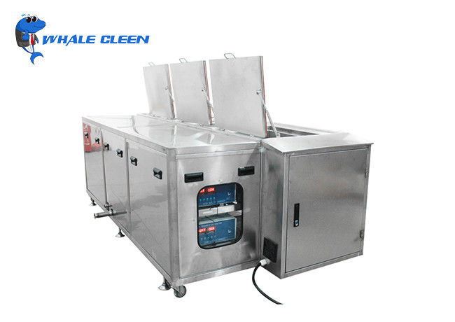 Three Soak Tanks Industrial Ultrasonic Cleaning Machine , 1200W Metal Belt Ultrasonic Cleaner